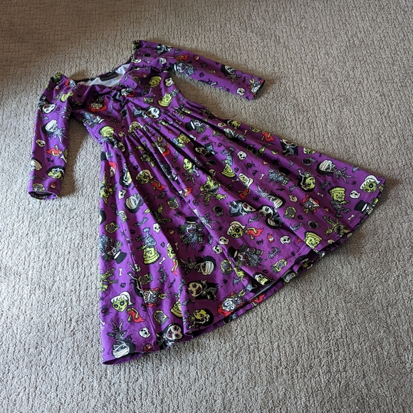 Pin Up Girl Clothing Purple Monster Halloween Quarter Sleeve Dress - Picture 2 of 5